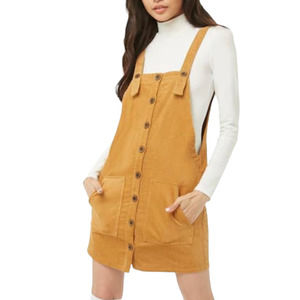 Women cord Overall square Neck Mini Romper Dress Size Small Button Up